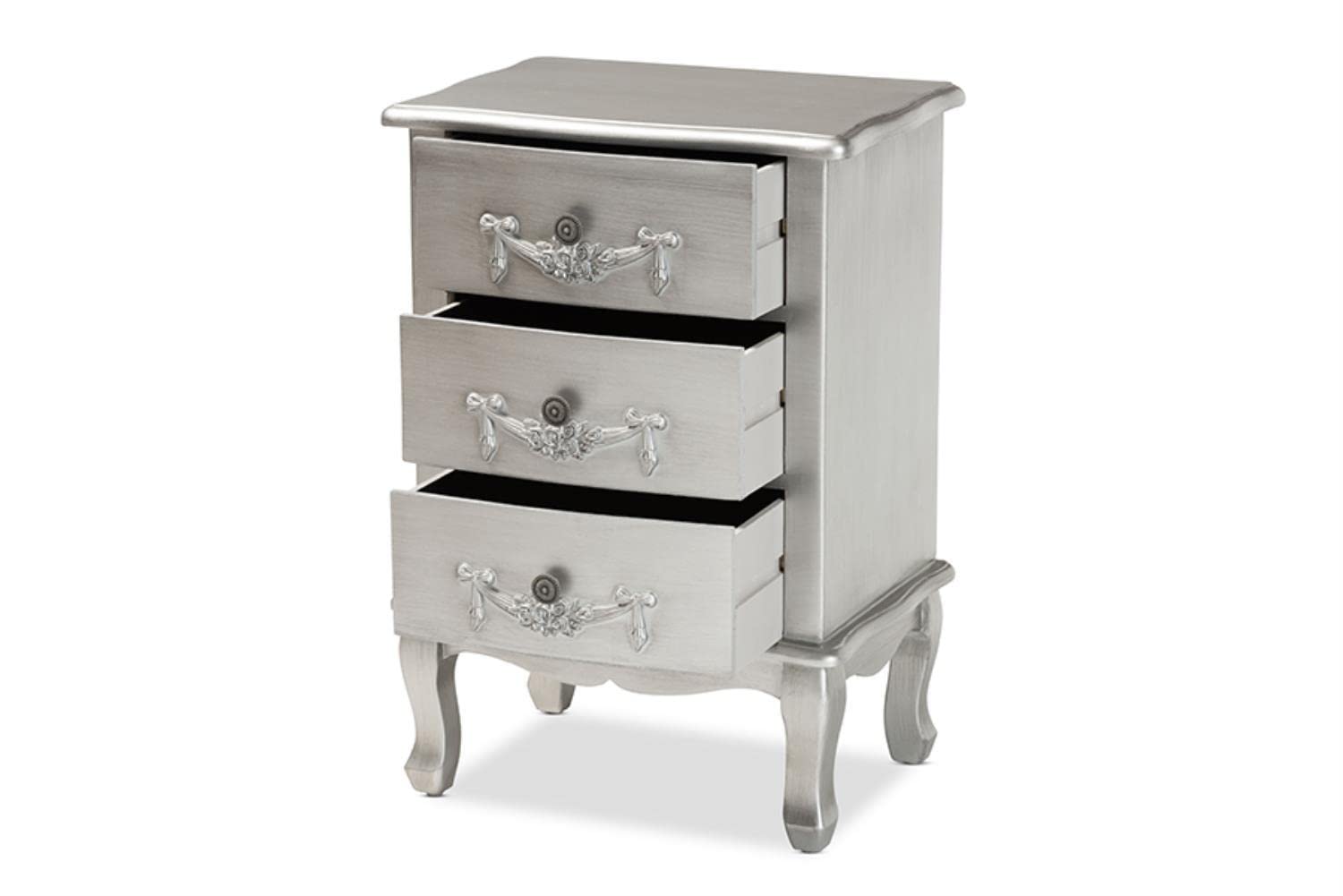 Baxton Studio Callen Brushed Silver Finished Wood 3-Drawer End Table